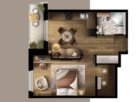 Дизайн-проект двухкомнатной квартиры ( от 40 м2 до 60 м2)